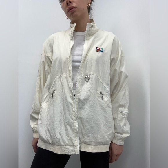 Vintage 90's Nautical Cream Windbreaker Funnel Neck Jacket Size L - Picture 2 of 14